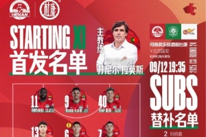 中超聯(lián)賽第24輪，河南VS北京國(guó)安首發(fā)及替補(bǔ)隊(duì)員名單