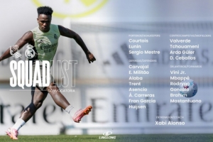 皇馬客戰(zhàn)皇社大名單：姆巴佩、維尼修斯在列，呂迪格缺席