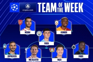 歐足聯(lián)官方本輪歐冠最佳陣：福登、梅里諾領銜，諾伊爾在列